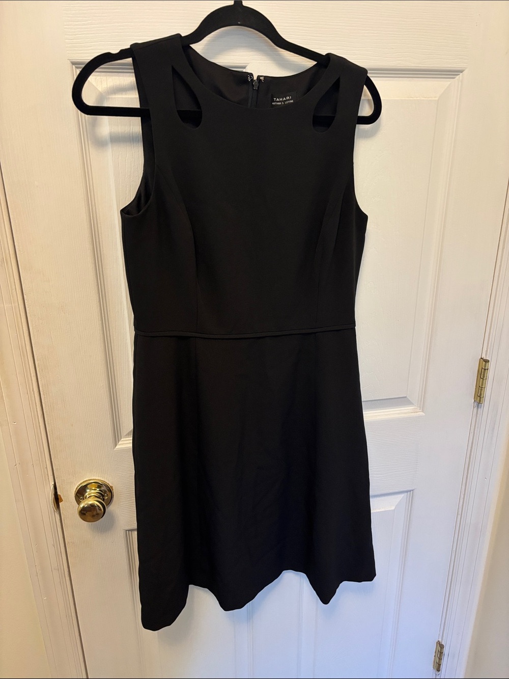 Tahari ASL Black Sleeveless A-Line Dress with Shoulder Cutouts